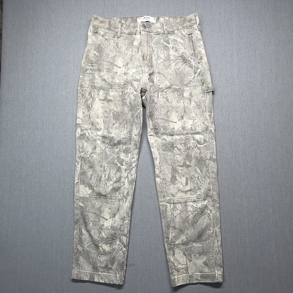 Hollister Loose Camo Pants Mens 34x32 (Fits 34x29) Gray Straight Double knee‎